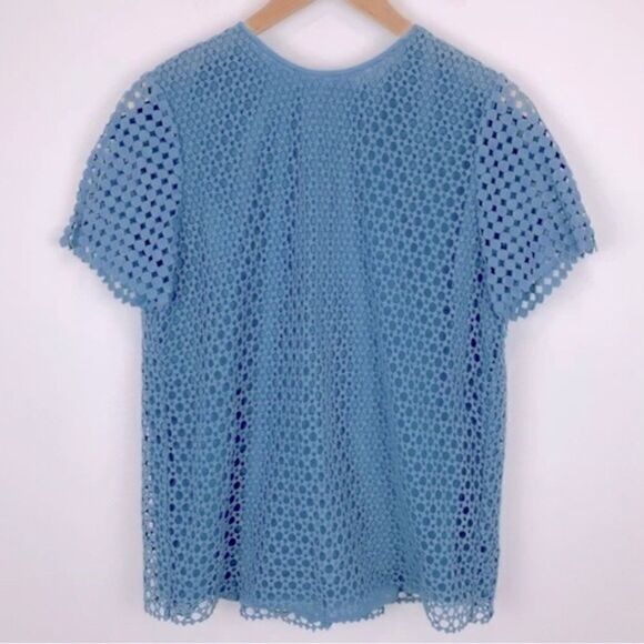 Tory Burch Blue Crescent Guipure Lace Short Sleeve Top - Picture 4 of 12